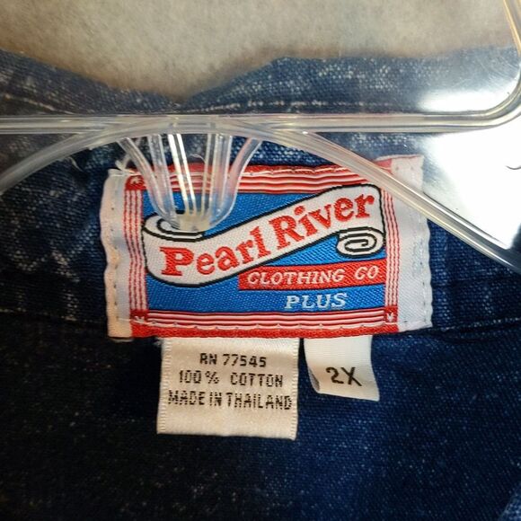 Pearl River Rhinestone Animal Print Denim Shirt Women's Plus 2X VINTAGE - Picture 4 of 4